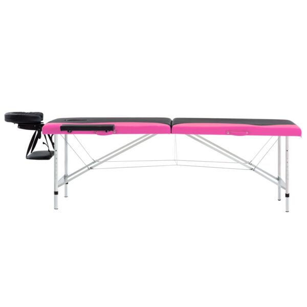 vidaXL 2-Zone Foldable Massage Table Aluminum Black and Pink - Image 3