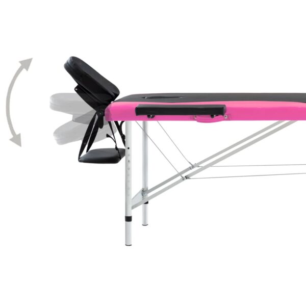 vidaXL 2-Zone Foldable Massage Table Aluminum Black and Pink - Image 4