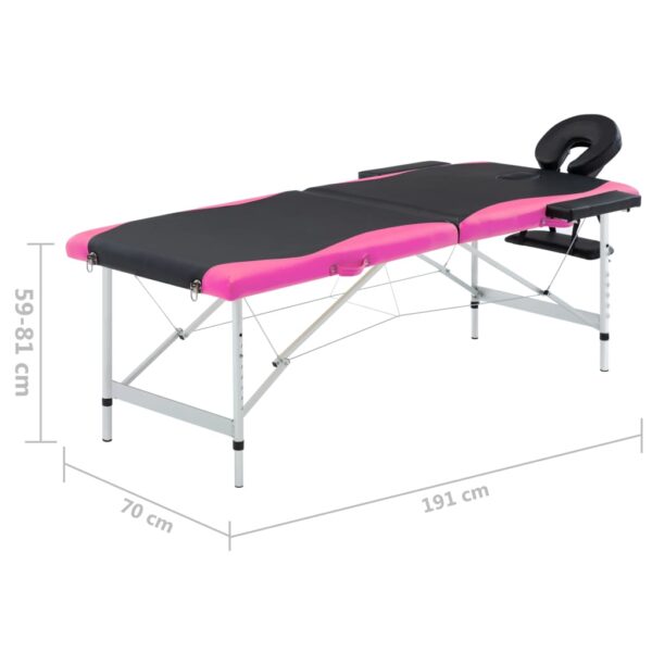 vidaXL 2-Zone Foldable Massage Table Aluminum Black and Pink - Image 9