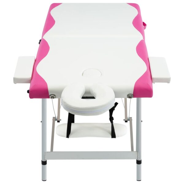 vidaXL 2-Zone Foldable Massage Table Aluminum White and Pink - Image 2