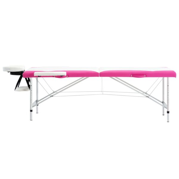 vidaXL 2-Zone Foldable Massage Table Aluminum White and Pink - Image 3