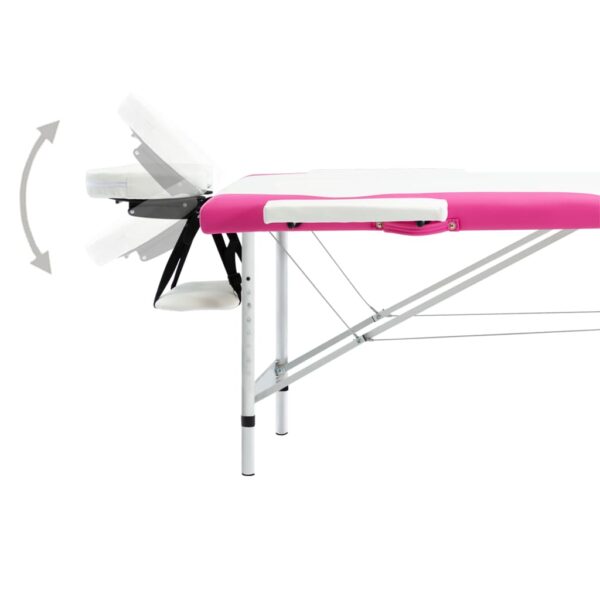 vidaXL 2-Zone Foldable Massage Table Aluminum White and Pink - Image 4