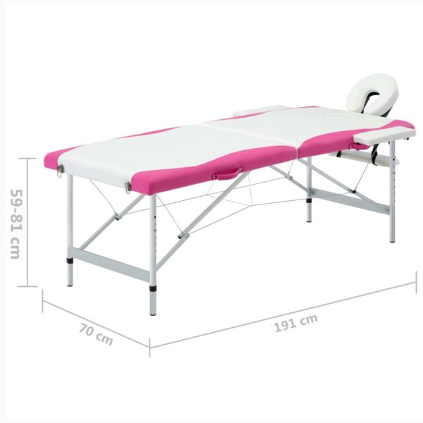 vidaXL 2-Zone Foldable Massage Table Aluminum White and Pink - Image 9