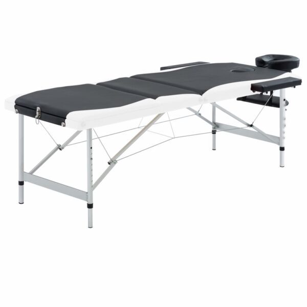 vidaXL 3-Zone Foldable Massage Table Aluminum Black and White