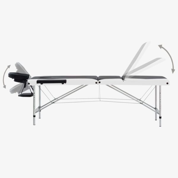 vidaXL 3-Zone Foldable Massage Table Aluminum Black and White - Image 4