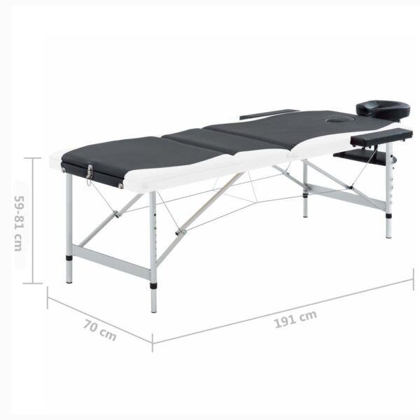 vidaXL 3-Zone Foldable Massage Table Aluminum Black and White - Image 10