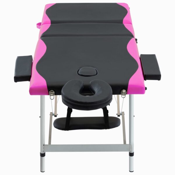 vidaXL 3-Zone Foldable Massage Table Aluminum Black and Pink - Image 2