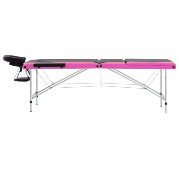 vidaXL 3-Zone Foldable Massage Table Aluminum Black and Pink - Image 3