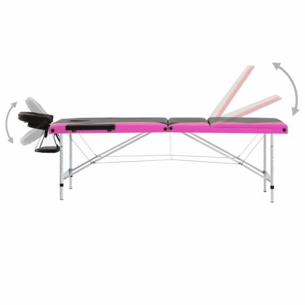 vidaXL 3-Zone Foldable Massage Table Aluminum Black and Pink - Image 4