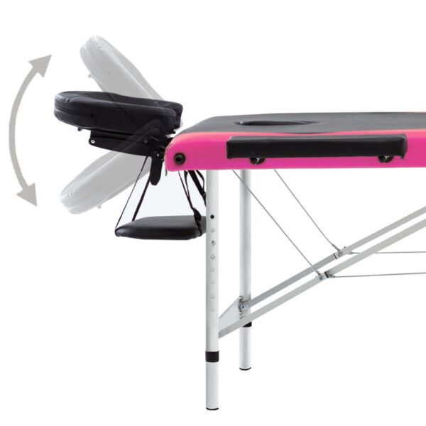 vidaXL 3-Zone Foldable Massage Table Aluminum Black and Pink - Image 5