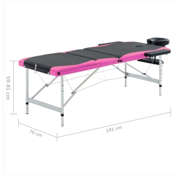 vidaXL 3-Zone Foldable Massage Table Aluminum Black and Pink - Image 10