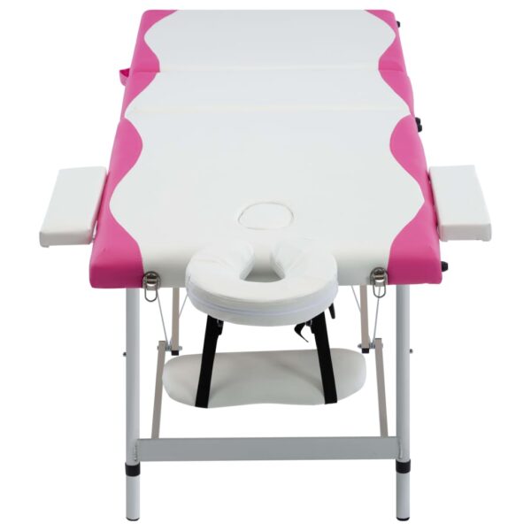 vidaXL 3-Zone Foldable Massage Table Aluminum White and Pink - Image 2