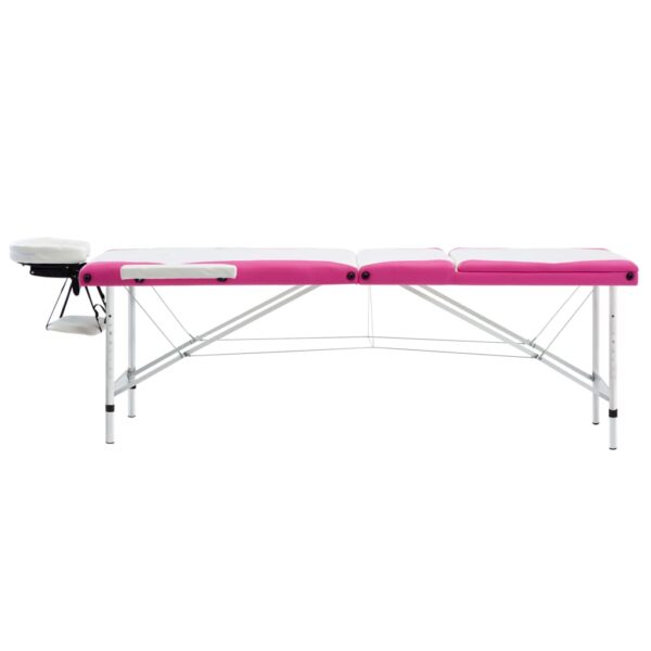 vidaXL 3-Zone Foldable Massage Table Aluminum White and Pink - Image 3