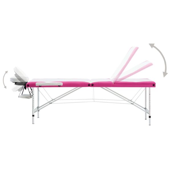 vidaXL 3-Zone Foldable Massage Table Aluminum White and Pink - Image 4