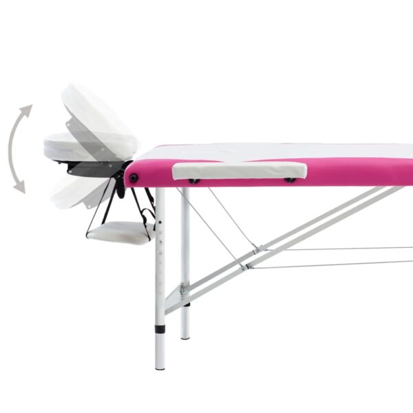 vidaXL 3-Zone Foldable Massage Table Aluminum White and Pink - Image 5