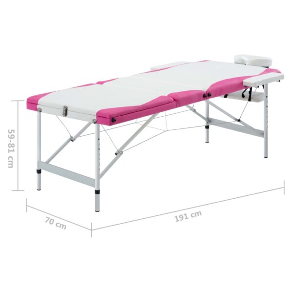 vidaXL 3-Zone Foldable Massage Table Aluminum White and Pink - Image 10