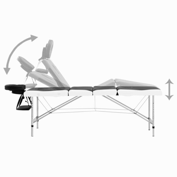 vidaXL 4-Zone Foldable Massage Table Aluminum Black and White - Image 4