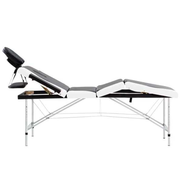 vidaXL 4-Zone Foldable Massage Table Aluminum Black and White - Image 5