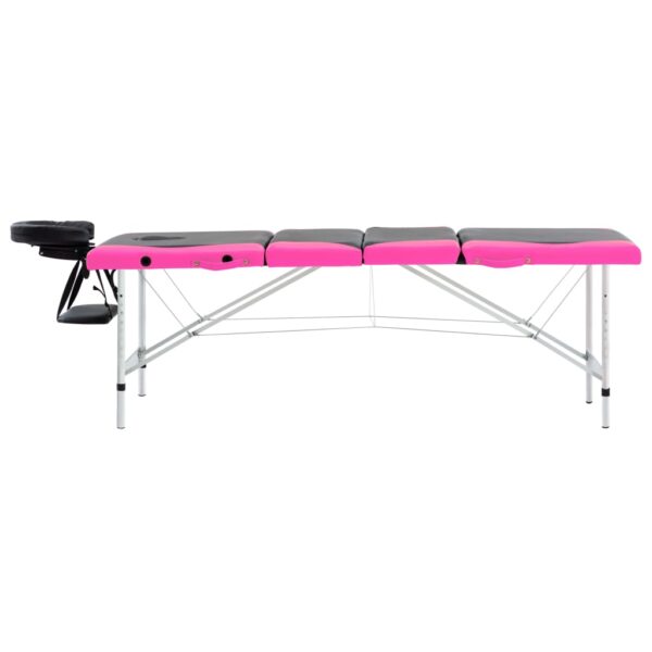 vidaXL 4-Zone Foldable Massage Table Aluminum Black and Pink - Image 3