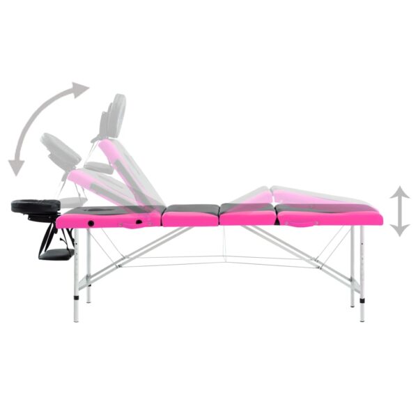 vidaXL 4-Zone Foldable Massage Table Aluminum Black and Pink - Image 4