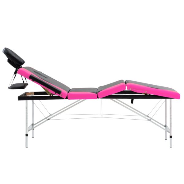 vidaXL 4-Zone Foldable Massage Table Aluminum Black and Pink - Image 5