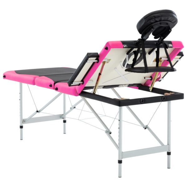 vidaXL 4-Zone Foldable Massage Table Aluminum Black and Pink - Image 6