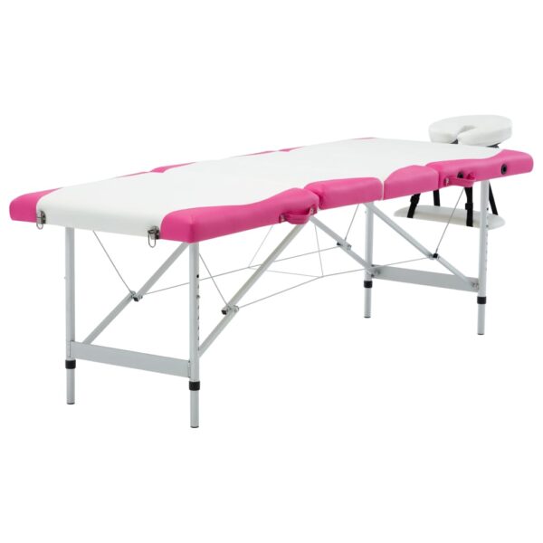 vidaXL 4-Zone Foldable Massage Table Aluminum White and Pink