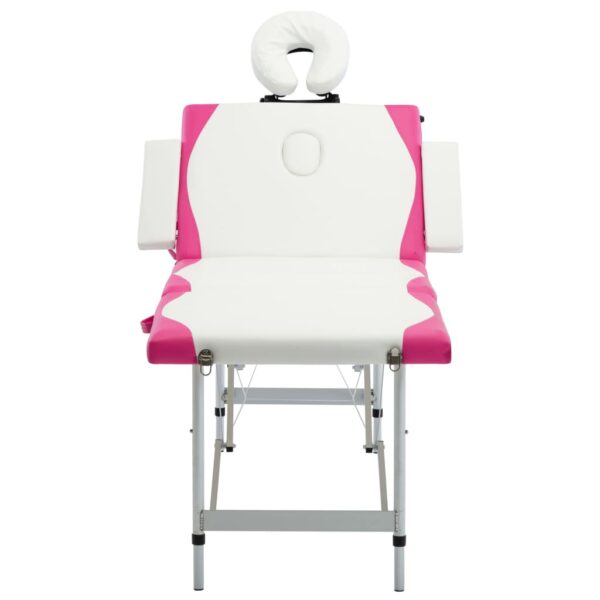 vidaXL 4-Zone Foldable Massage Table Aluminum White and Pink - Image 2