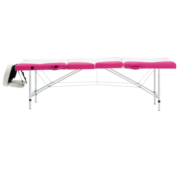 vidaXL 4-Zone Foldable Massage Table Aluminum White and Pink - Image 3