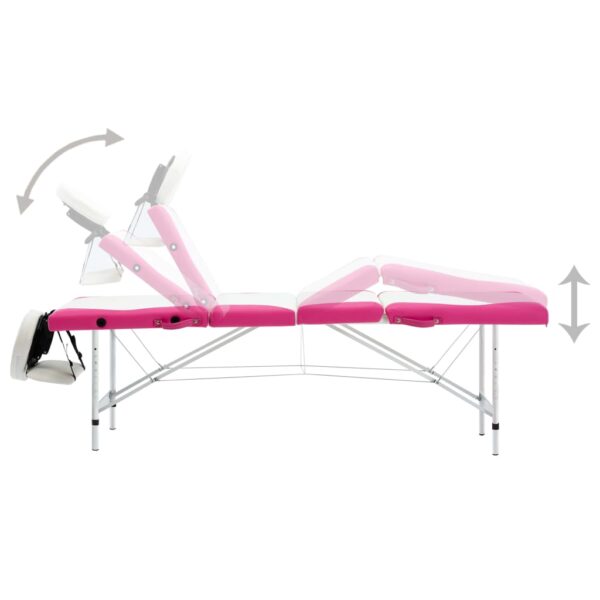 vidaXL 4-Zone Foldable Massage Table Aluminum White and Pink - Image 4