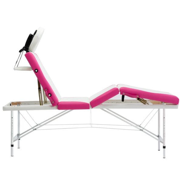 vidaXL 4-Zone Foldable Massage Table Aluminum White and Pink - Image 5