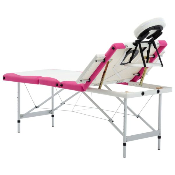 vidaXL 4-Zone Foldable Massage Table Aluminum White and Pink - Image 6