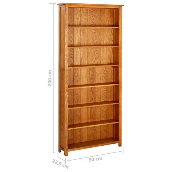 vidaXL 7-Tier Bookcase 35.4"x8.9"x78.7" Solid Oak Wood - Image 6