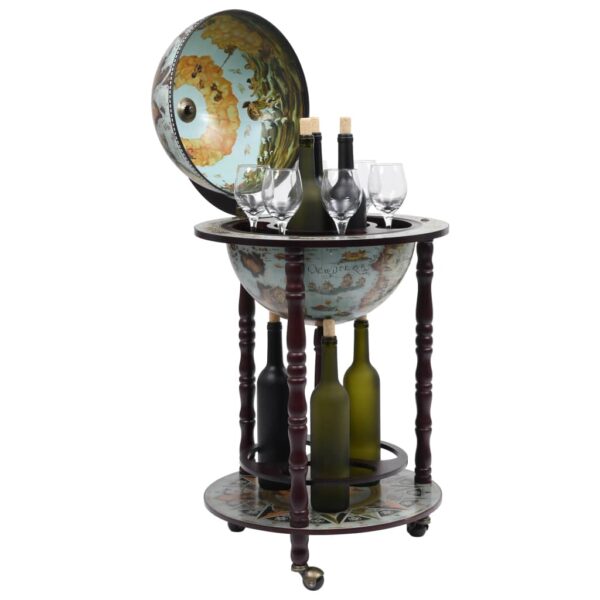 vidaXL Globe Bar Wine Stand Eucalyptus Wood Blue - Image 3