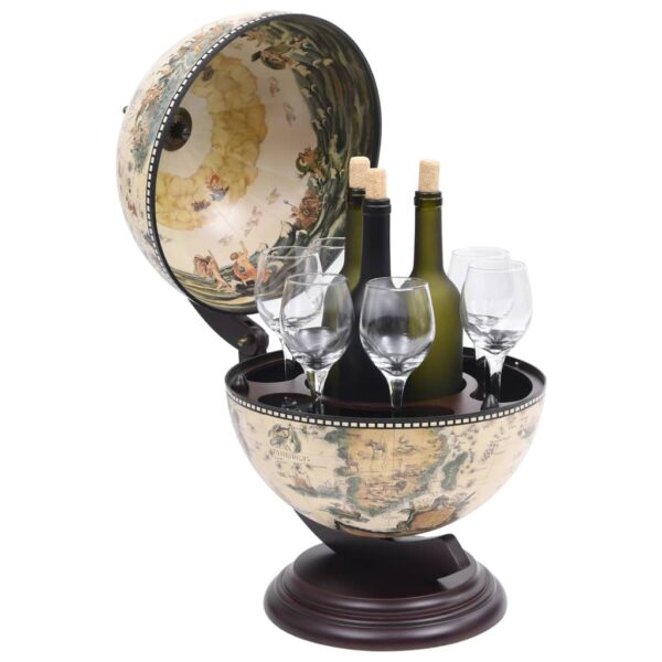 vidaXL Tabletop Globe Bar Wine Stand Eucalyptus Wood White - Image 3