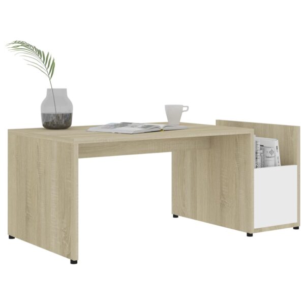 vidaXL Coffee Table White and Sonoma Oak 35.4"x17.7"x13.8" Engineered Wood - Image 3