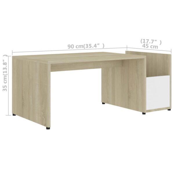 vidaXL Coffee Table White and Sonoma Oak 35.4"x17.7"x13.8" Engineered Wood - Image 6