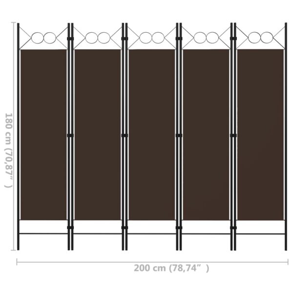 vidaXL 5-Panel Room Divider Brown 78.7"x70.9" - Image 6