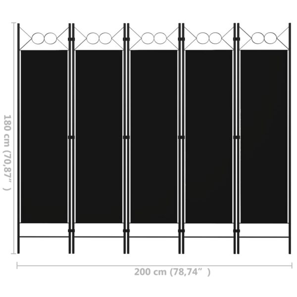 vidaXL 5-Panel Room Divider Black 78.7"x70.9" - Image 6