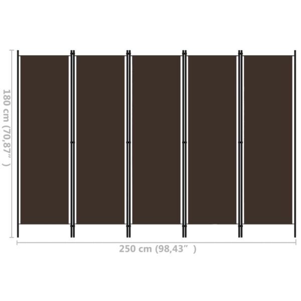 vidaXL 5-Panel Room Divider Brown 98.4"x70.9" - Image 6