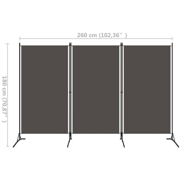 vidaXL 3-Panel Room Divider Anthracite 102.4"x70.9" Fabric - Image 5