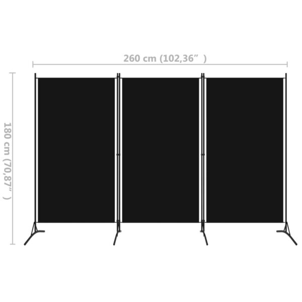 vidaXL 3-Panel Room Divider Black 102.4"x70.9" Fabric - Image 5