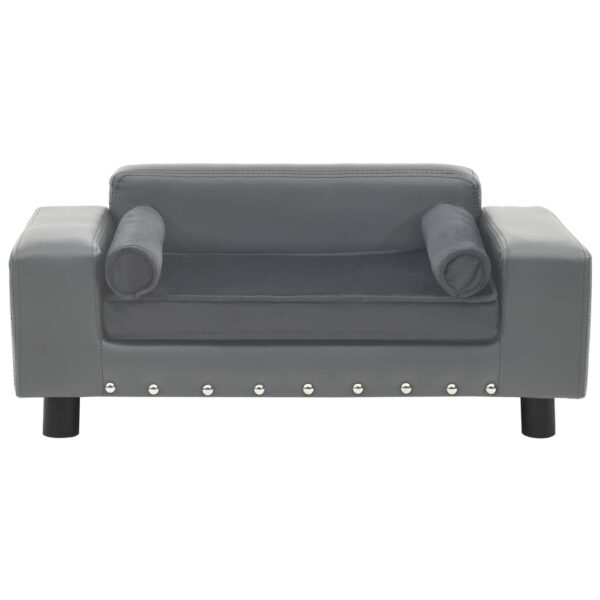 vidaXL Dog Sofa Gray 31.9"x16.9"x12.2" Plush and Faux Leather - Image 2