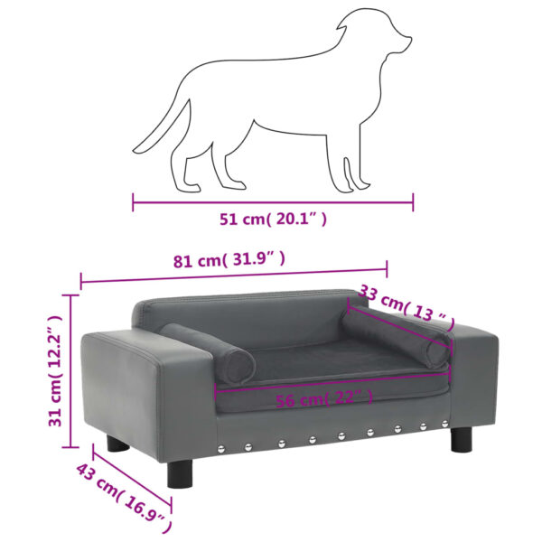 vidaXL Dog Sofa Gray 31.9"x16.9"x12.2" Plush and Faux Leather - Image 8