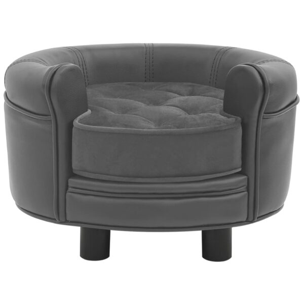 vidaXL Dog Sofa Gray 18.9"x18.9"x12.6" Plush and Faux Leather - Image 2