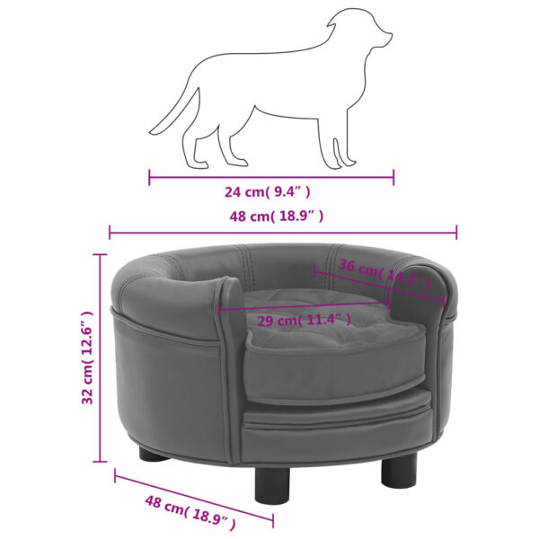 vidaXL Dog Sofa Gray 18.9"x18.9"x12.6" Plush and Faux Leather - Image 9