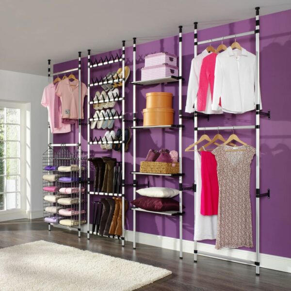 vidaXL Telescopic Wardrobe System with Shelves Aluminum