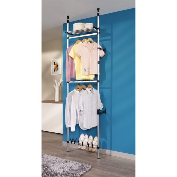 vidaXL Telescopic Wardrobe System with Rods and Shelf Aluminum - Image 5