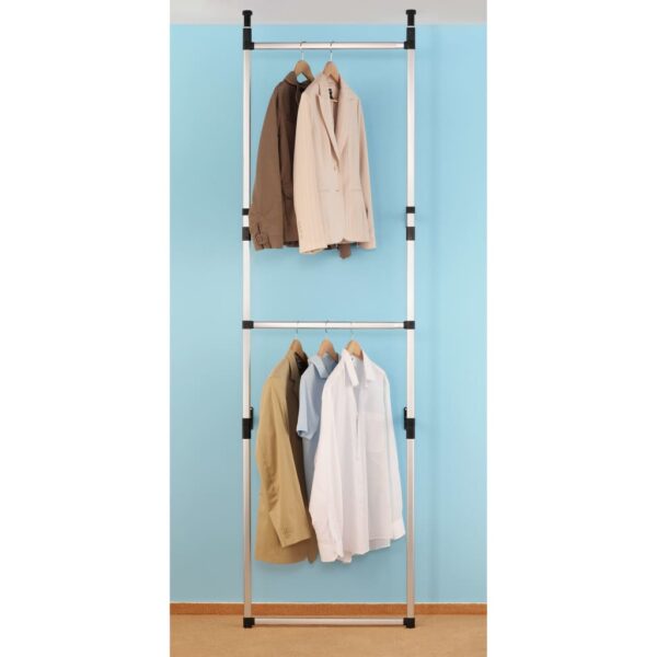 vidaXL Telescopic Wardrobe System with Rods Aluminum - Image 5