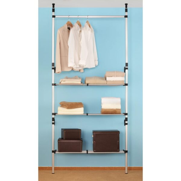 vidaXL Telescopic Wardrobe System with Rods and Shelf Aluminum - Image 4